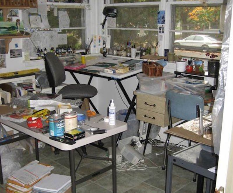 cluttered studio space